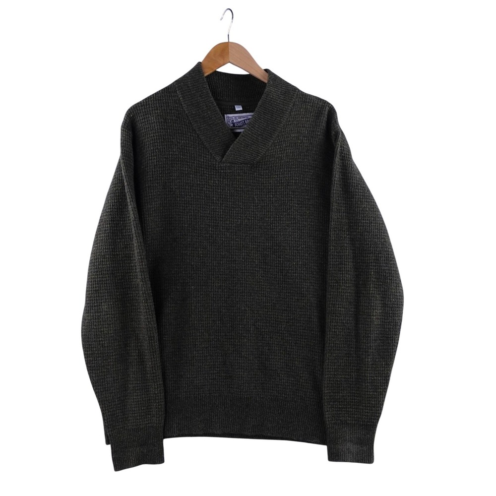 Schott Bros Mens Shawl Collar Waffle Knit Sweater‎ Olive Green XL Wool Blend
